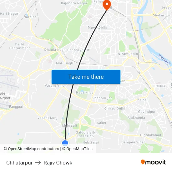 Chhatarpur to Rajiv Chowk map