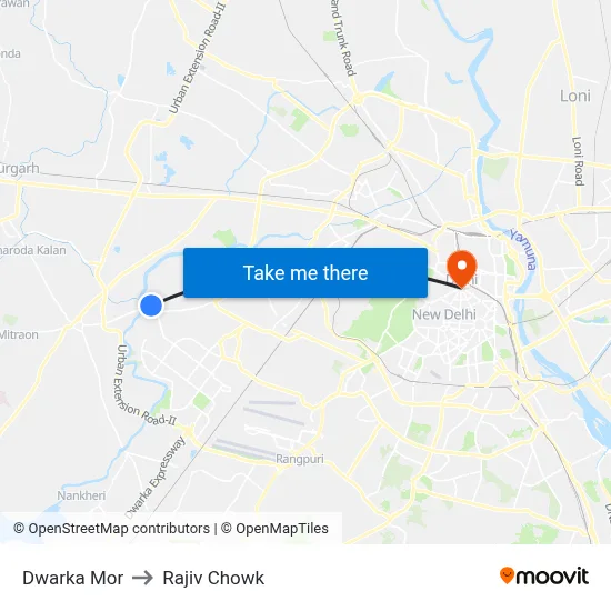Dwarka Mor to Rajiv Chowk map