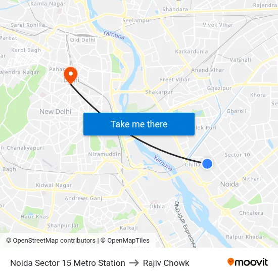 Noida Sector 15 Metro Station to Rajiv Chowk map