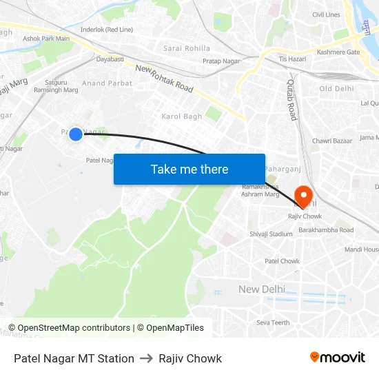 Patel Nagar MT Station to Rajiv Chowk map