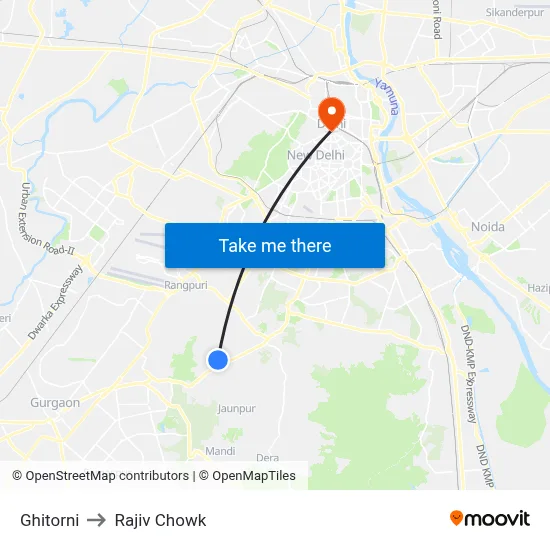 Ghitorni to Rajiv Chowk map