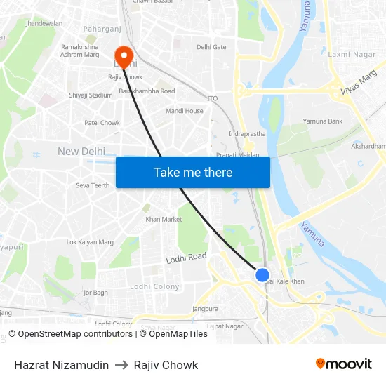 Hazrat Nizamudin to Rajiv Chowk map