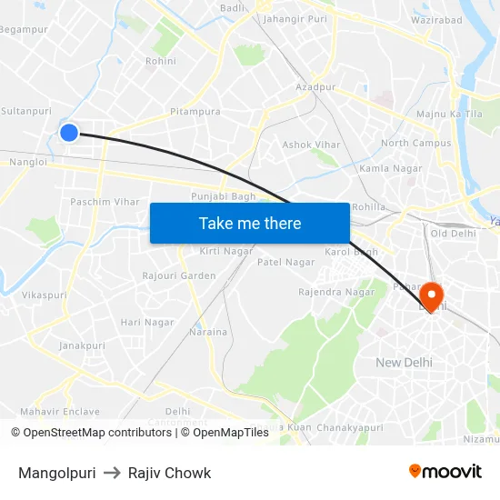 Mangolpuri to Rajiv Chowk map