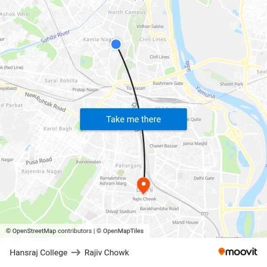 Hansraj College to Rajiv Chowk map
