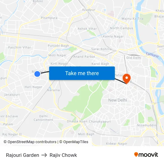 Rajouri Garden to Rajiv Chowk map