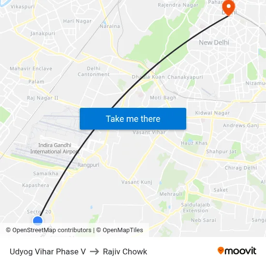 Udyog Vihar Phase V to Rajiv Chowk map