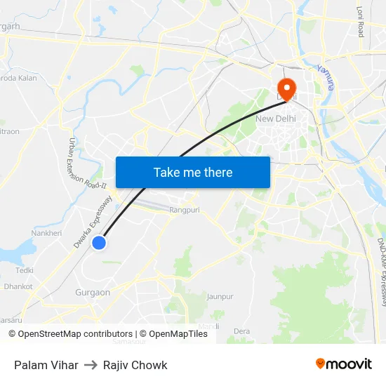 Palam Vihar to Rajiv Chowk map