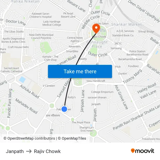 Janpath to Rajiv Chowk map