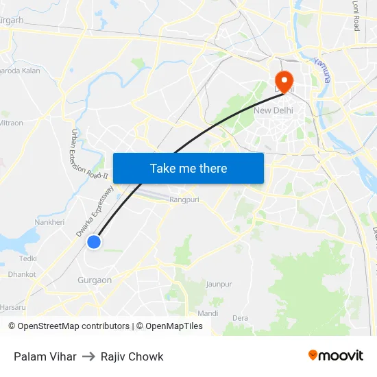 Palam Vihar to Rajiv Chowk map