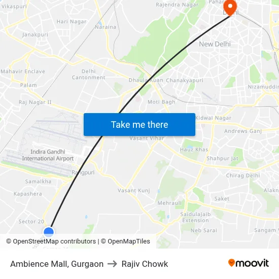 Ambience Mall, Gurgaon to Rajiv Chowk map