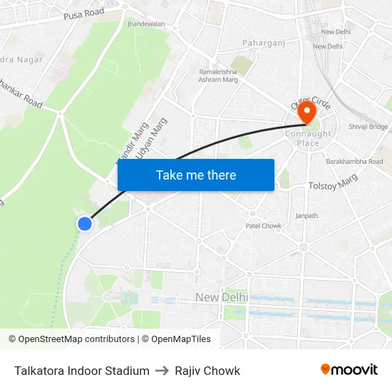 Talkatora Indoor Stadium to Rajiv Chowk map
