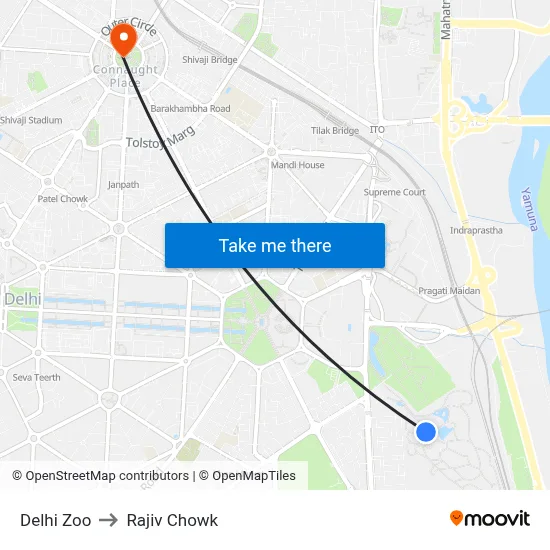 Delhi Zoo to Rajiv Chowk map
