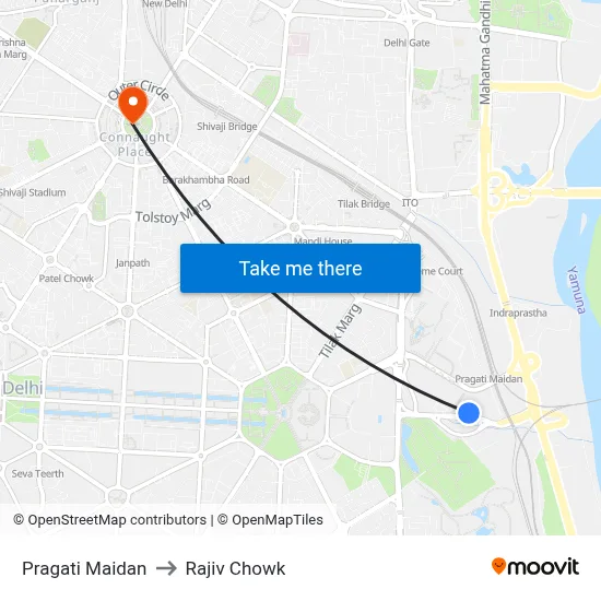 Pragati Maidan to Rajiv Chowk map