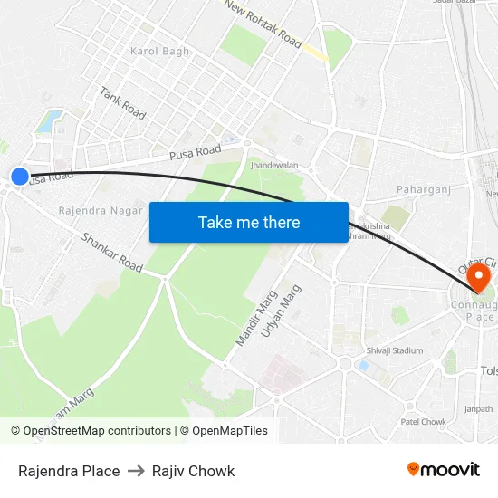 Rajendra Place to Rajiv Chowk map