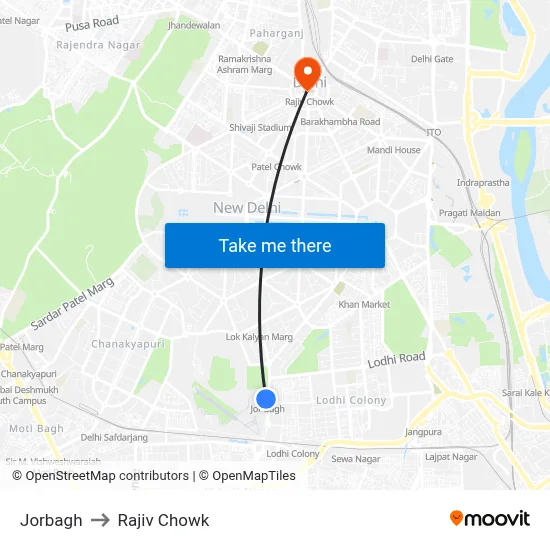 Jorbagh to Rajiv Chowk map