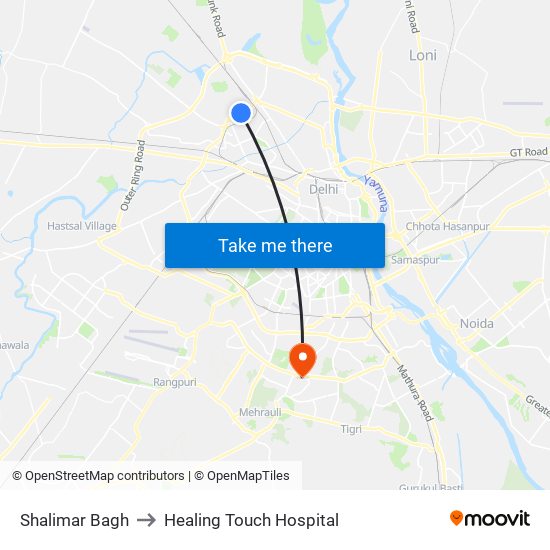 Shalimar Bagh to Healing Touch Hospital map