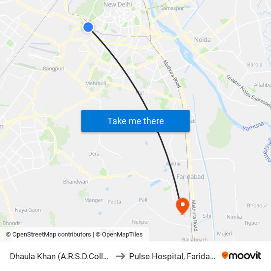 Dhaula Khan (A.R.S.D.College) to Pulse Hospital, Faridabad map