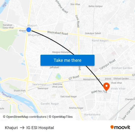 Khajuri to IG ESI Hospital map