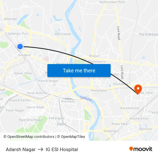 Adarsh Nagar to IG ESI Hospital map