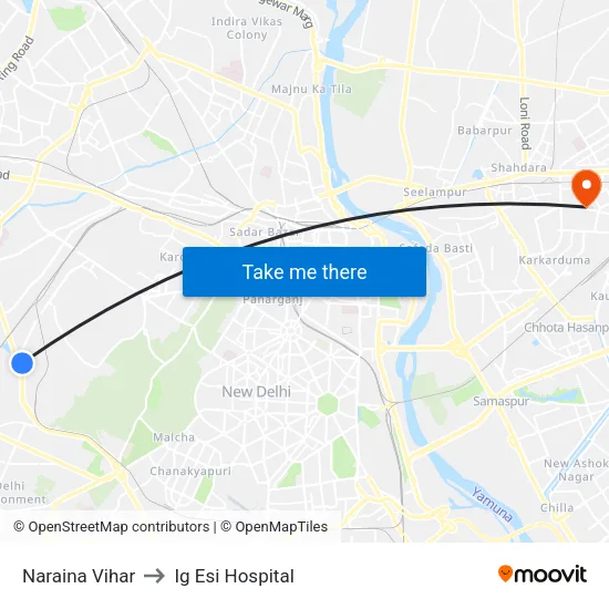 Naraina Vihar to Ig Esi Hospital map