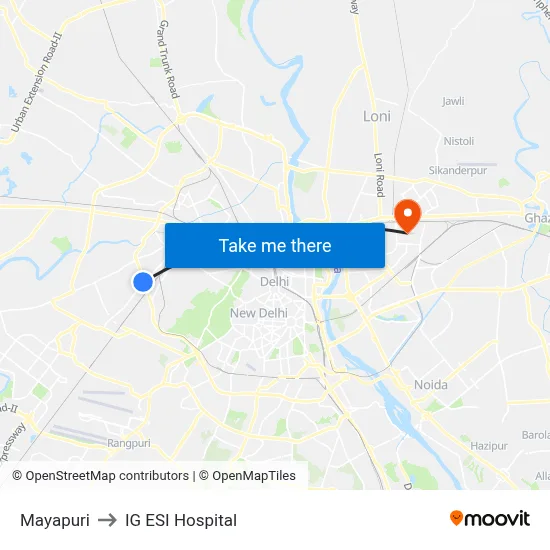 Mayapuri to IG ESI Hospital map