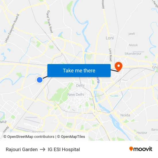 Rajouri Garden to IG ESI Hospital map