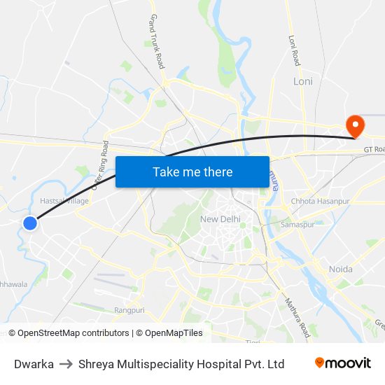 Dwarka to Shreya Multispeciality Hospital Pvt. Ltd map