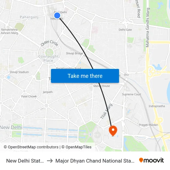 New Delhi Station to Major Dhyan Chand National Stadium map
