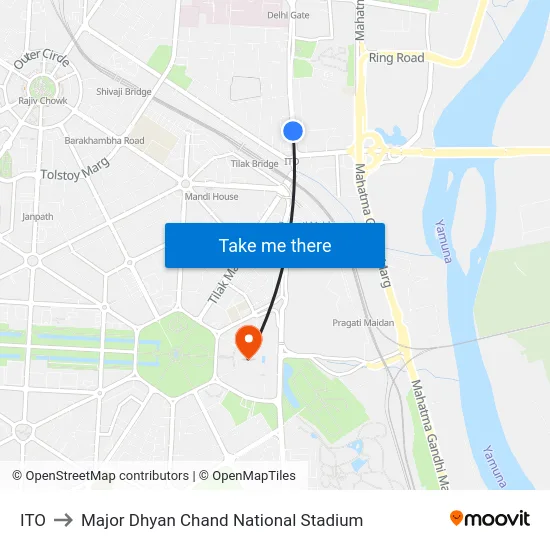 ITO to Major Dhyan Chand National Stadium map
