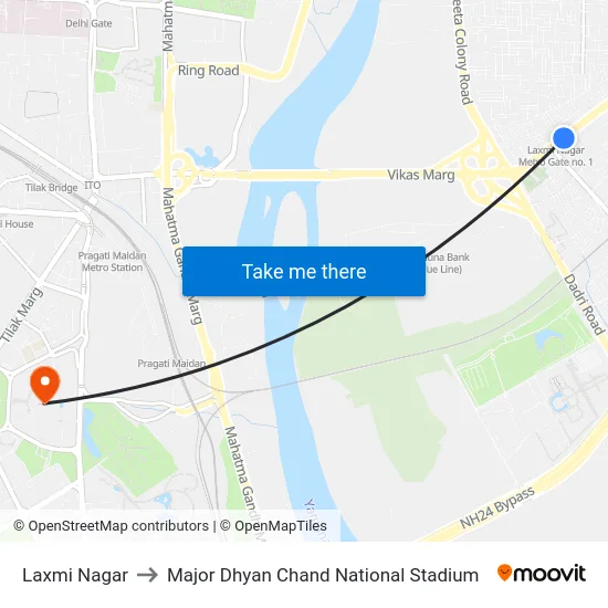 Laxmi Nagar to Major Dhyan Chand National Stadium map