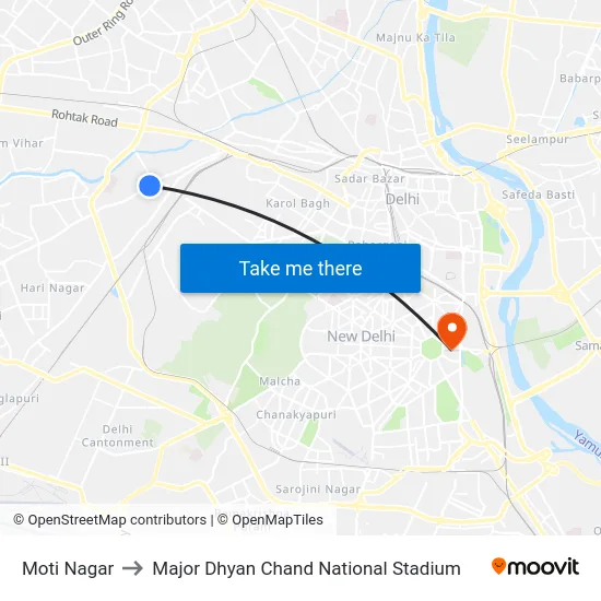 Moti Nagar to Major Dhyan Chand National Stadium map