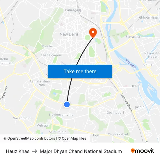 Hauz Khas to Major Dhyan Chand National Stadium map