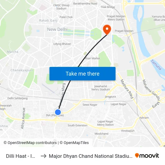Dilli Haat - INA to Major Dhyan Chand National Stadium map