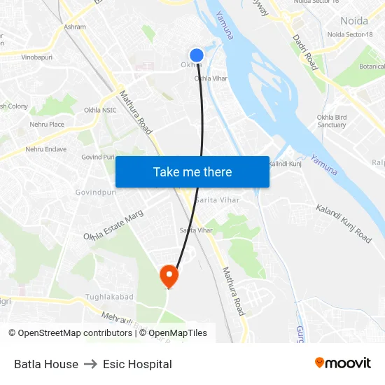 Batla House to Esic Hospital map