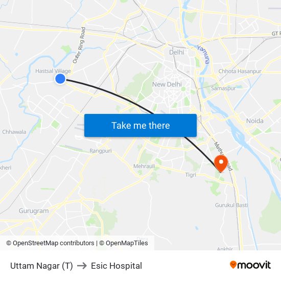 Uttam Nagar (T) to Esic Hospital map