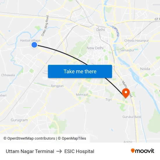 Uttam Nagar Terminal to ESIC Hospital map