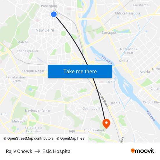 Rajiv Chowk to Esic Hospital map