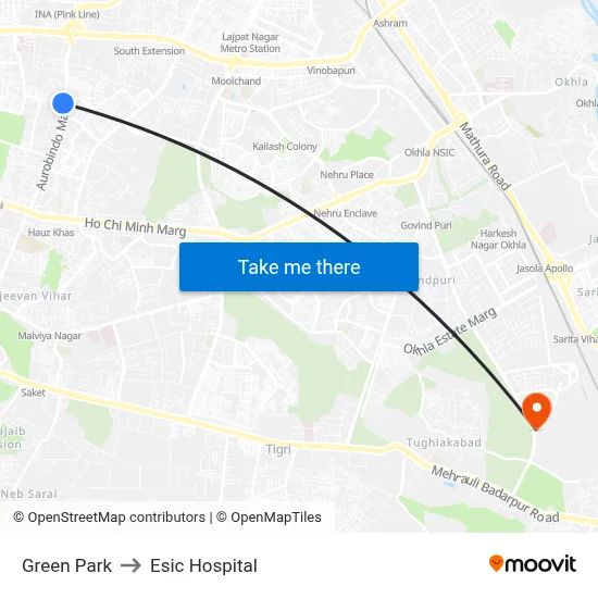 Green Park to Esic Hospital map