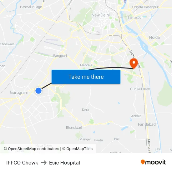 IFFCO Chowk to Esic Hospital map