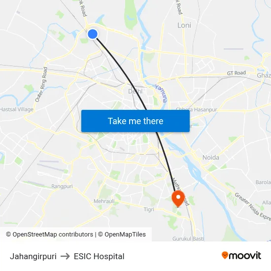 Jahangirpuri to ESIC Hospital map
