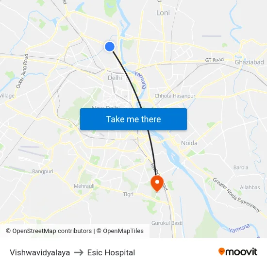 Vishwavidyalaya to Esic Hospital map