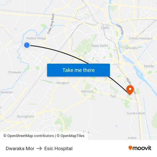 Dwaraka Mor to Esic Hospital map
