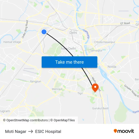 मोती नगर to ईएसआईसी अस्पताल map