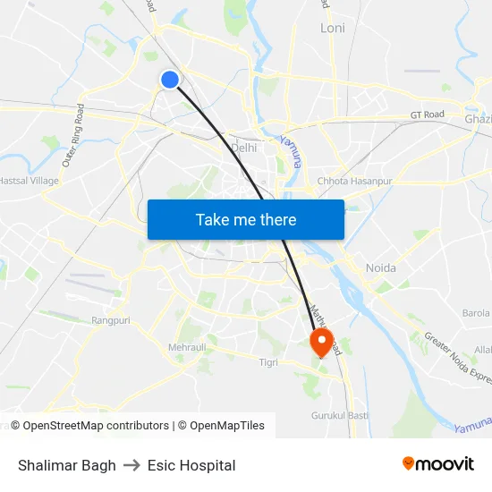 Shalimar Bagh to Esic Hospital map