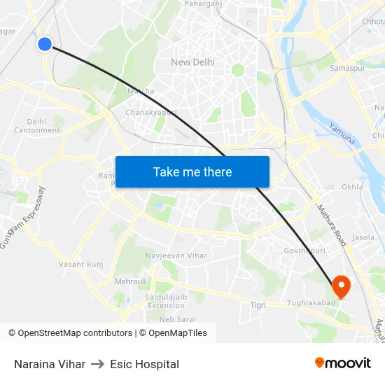 Naraina Vihar to Esic Hospital map