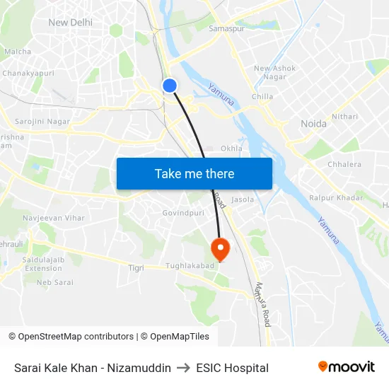 Sarai Kale Khan - Nizamuddin to ESIC Hospital map