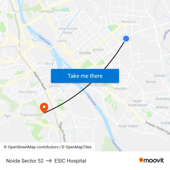 नोएडा सेक्टर 52 to ईएसआईसी अस्पताल map