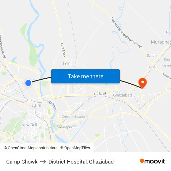 Camp Chowk to District Hospital, Ghaziabad map
