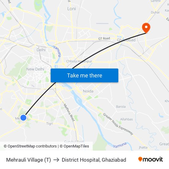 Mehrauli Village (T) to District Hospital, Ghaziabad map