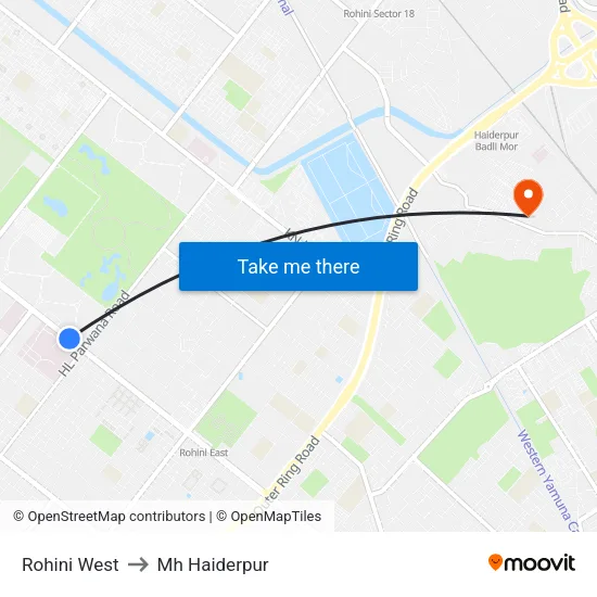 Rohini West to Mh Haiderpur map